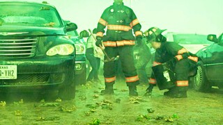 A tornado lifts frogs from the pond into the sky