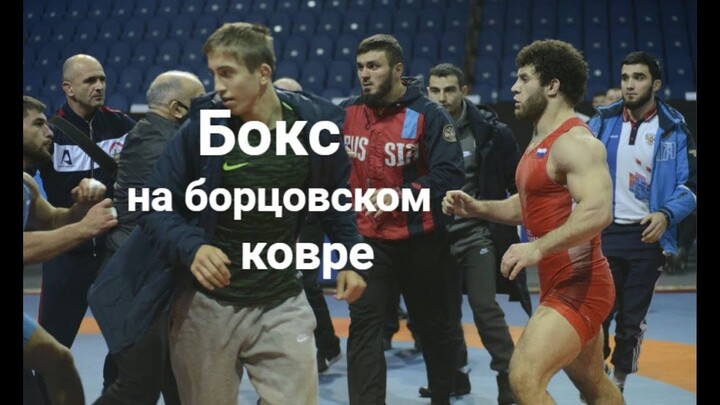 A fight of wrestlers at the Russian Freestyle Wrestling Championship in Smolensk. Tsoloev-Bagaev.