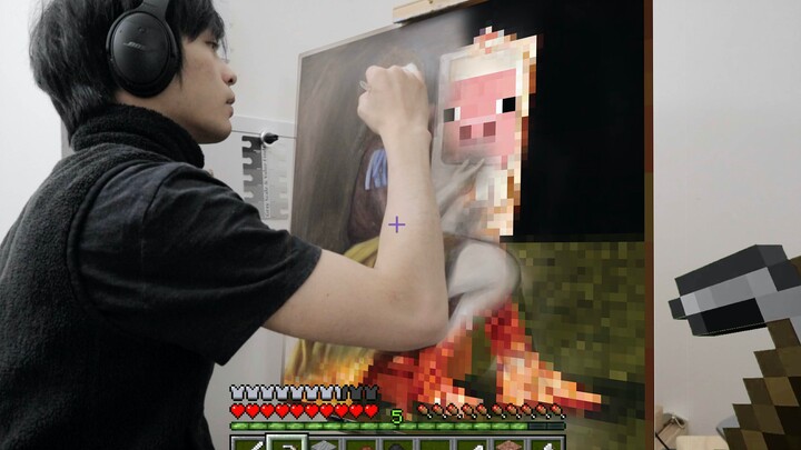 Bức tranh sơn dầu lấy ý tưởng từ bức tranh trong Minecraft