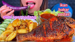 EATING SPICY GRILLED FISH CHILI SQUID RICE *MAKAN IKAN BAKAR PEDAS CUMI SAOS PADANG NASI ASMR Sounds