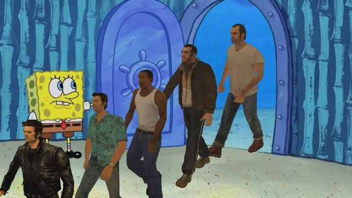 SpongeBob invites all GTA protagonists to his home