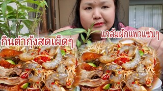 กินเหลากุ้งสดเผ็ดๆตายบ่เอาเรื่องแซ่บๆแกล้มผักแพวทั้งกระถางงานนี้