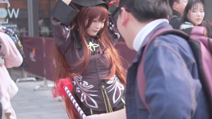 Hu Tao actually pulled out a stick for me to play with!