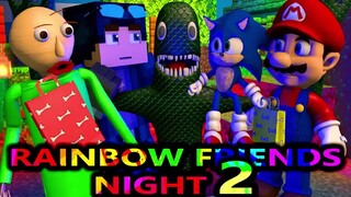 RAINBOW FRIENDS Chapter 1 VS SONIC MARIO BALDI STEVE Roblox CHALLENGE Night 2 Minecraft Animation