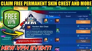 NEW VPN EVENT! CLAIM FREE RANDOM SKIN CHEST AND MORE IN OTHER COUNTRY! MOBILE LEGENDS