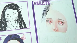 Draw Nezuko Kamado in 3 styles: comics, anime, and realism