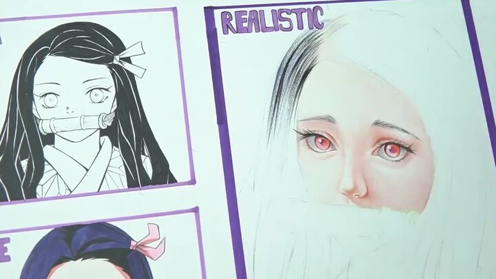 Draw Nezuko Kamado in 3 styles: comics, anime, and realism