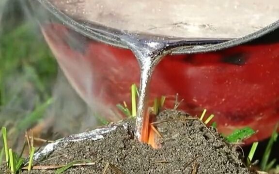 The moment the liquid aluminum was poured in, the ant nest immediately burst into flames! smoke ever