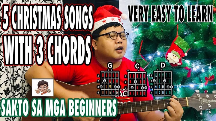 5 CHRISTMAS SONGS WITH ONLY 3 CHORDS -EASY GUITAR CHORDS PATTERN FOR BEGINNERS -PLAY XMAS SONGS EASY