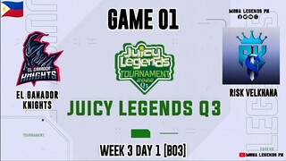 Risk Velkhana vs El Ganador Knights Game 01 | Juicy Legends Q3 2022 | Mobile Legends