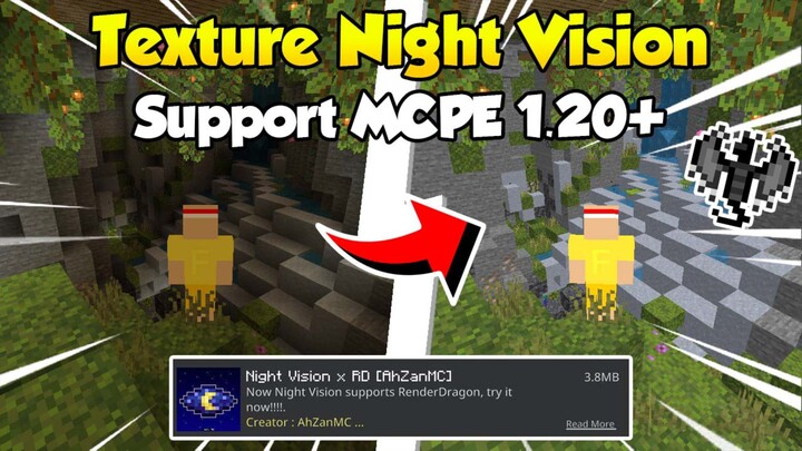 Texture Night Vision For MCPE 1.20+‼️‼️ || No Behavior Pack || Cocok Buat Survival 🔥🔥