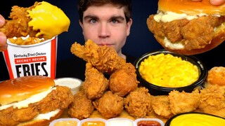 ASMR KFC MUKBANG EXTRA CRISPY FRIED CHICKEN MAC N CHEESE CHICKEN SANDWICH TENDERS FRIES WITH CHEESE