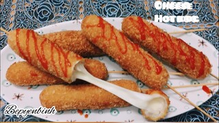 Cheese hot dog - cách làm hot dog cheese phô mai que corn dog ricipe. Bếp Yên Bình