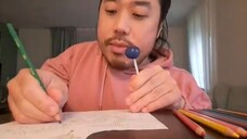 ASMR Warheads Blueberry Sour Bubblegum Lollipop & Coloring Chinese Dragon 🐉
