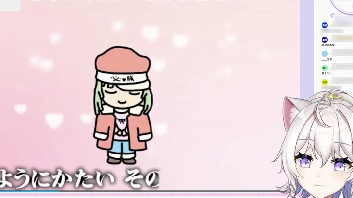 Japanese clear white cat watching the honorific version of "Love Cycle"