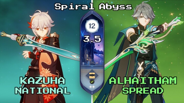 C0 Kazuha National & C2 Alhaitham Spread | 3.5 Spiral Abyss Floor 12 9 Stars - Genshin Impact
