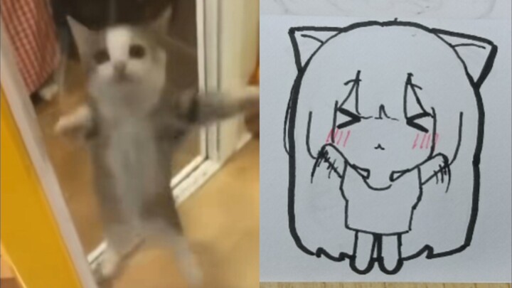 【Hand-drawn animation】Cat meme, but cat girl version