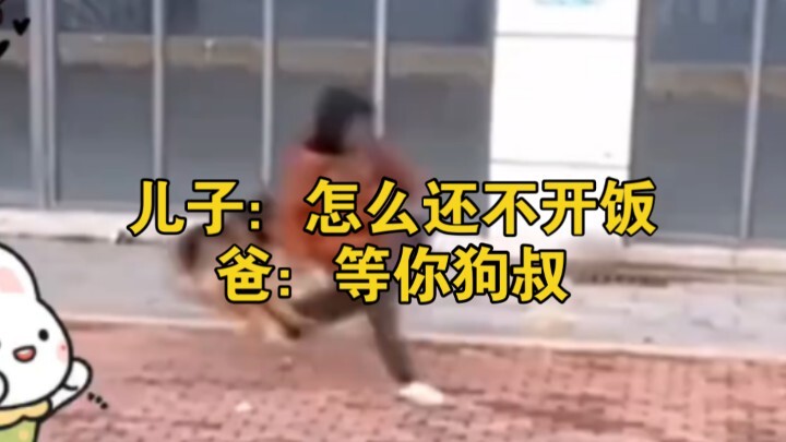 Con trai: Sao vẫn chưa ăn cơm vậy?   Ba: Đợi chú chó của con nữa.