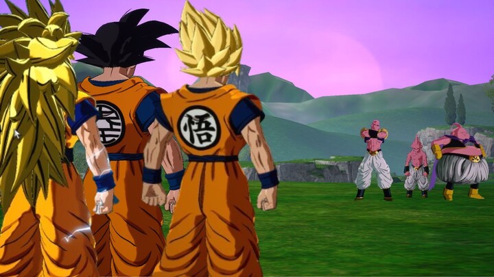 Goku SSJ SSJ1 SSJ3 VS Majin Buu 3 Forms