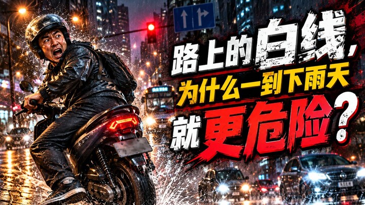 Why do the white lines on the road become more dangerous when it rains?
