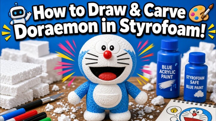 How to Draw & Carve Doraemon in Styrofoam! 🤖🎨