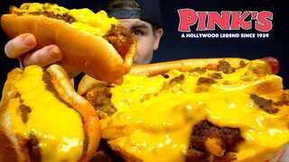 CHILI CHEESE DOGS & CHILI CHEESE FRIES Mukbang | ASMR Pink’s FAMOUS Hot Dogs