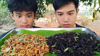 ดักแด้ ตัวไหมทอด จิ้งหรีดไข่ทอดมันๆ