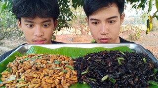 ดักแด้ ตัวไหมทอด จิ้งหรีดไข่ทอดมันๆ