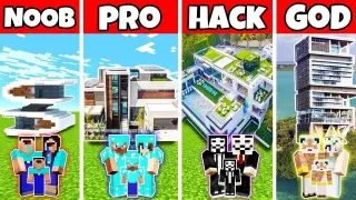 Minecraft : Family Modern Summer House Build Challenge - Noob VS Pro VS Hacker VS God / Animation