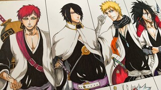 Drawing Naruto Characters as Gotei 13 Captains | NARUTO X BLEACH Cross over