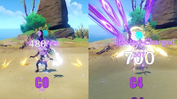 Kuki Shinobu C0 vs C1, C2, C4 Animation Comparison Genshin impact