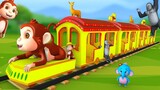Funny Animals Monkey Train in Zoo Gorilla and Elephant Train Ride in Jungle Animals 3D Cartoon Video