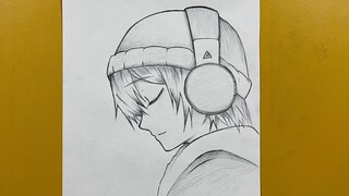 How to draw anime girl wearing headphone | Easy to draw