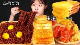 ASMR มุกบัง Jjazzaroni โฮมเมด & ไก่ปรุงรส Mukbang & สูตรไก่ทอดและกินฮอทดอก