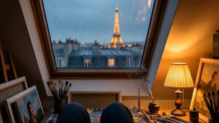 🗼 巴黎阁楼浪漫雨夜 | 30分钟 复古手风琴 Lofi & 阁楼雨声 | 激发灵感