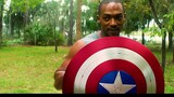 The Falcon officially accepts the shield of the US team, practicing wildly