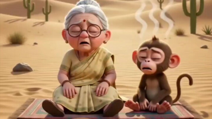 रेगिस्तान में दादी और बंदर का बर्फ का घर#AIAnimation #CartoonStory #DadiAurBandar #IceHouse #KidsSto