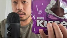 ASMR Eating Hershey's Kisses Dark Chocolate & Playing PACMAN 🎮⍩⃝🟡