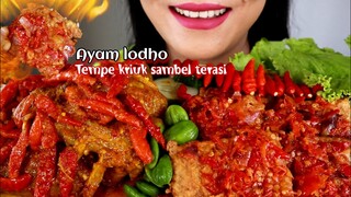 ASMR AYAM LODHO PEDAS, TEMPE KRIUK SAMBEL TERASI, PETE | ASMR MUKBANG INDONESIA