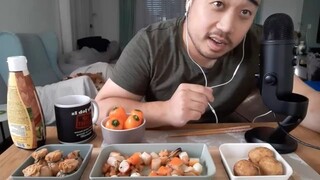 ASMR Eating Takoyaki Squid Balls, Money Bags Dumplings, Seafood Mix & Mini Bell Peppers