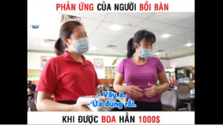 Phản ứng của bồi bàn khi được bo 1000$ #giaitri