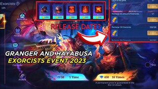 GRANGER AND HAYABUSA EXORCISTS EVENT 2023 TOKENS RELEASE DATE || MLBB FREE SKIN EVENT