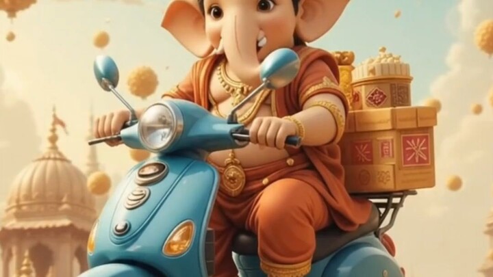 🛵 Little Ganesh Ji Flying Scooty Se Bhakto Ko Laddu Baantne Nikle 🙏✨#