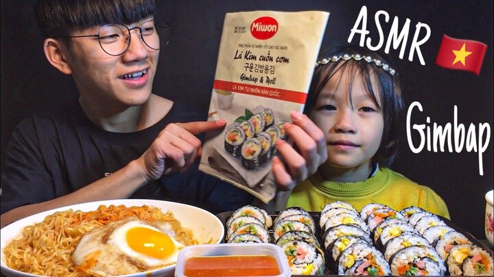 Zin ASMR | Mukbang GimBap & Fried Rice Rolls, Fried Spicy Noodles