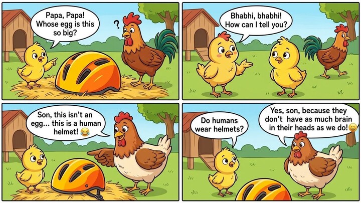🐔😂 Reverse Chicken World | इंसानों का हेलमेट या अंडा? 🤣 | Funny AI Animal Story