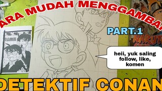 cara mudah menggambar anime detektif Conan. bikin sketsa nya dulu pakai pensil part.1