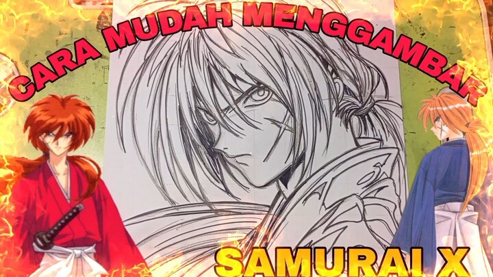 cara mudah menggambar anime samurai x
