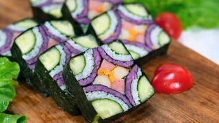 The trendiest sushi recipe—when you cut it open, it looks like it's been "mosaic-ed."