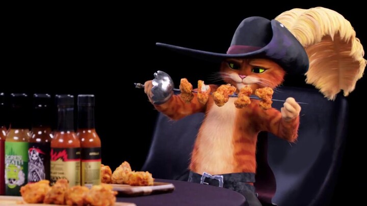 [Chinese subtitles] Puss in Boots 2: Eating Spicy Chicken Wings Animation