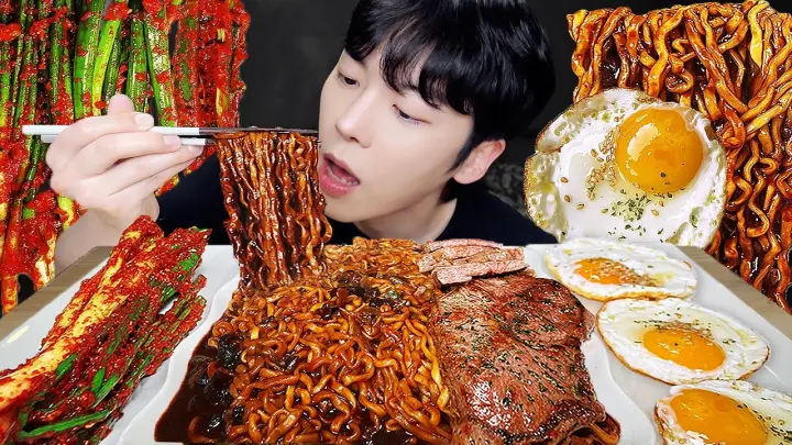 MUKBANG | 직접 만든 김치 레시피 & 파김치, 짜파게티, 계란 소고기 먹방 | KIMCHI RECIPE KOREAN FOOD EATING !